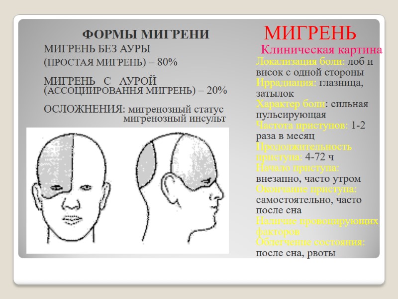 МИГРЕНЬ ФОРМЫ МИГРЕНИ МИГРЕНЬ БЕЗ АУРЫ  (ПРОСТАЯ МИГРЕНЬ) – 80%  МИГРЕНЬ 